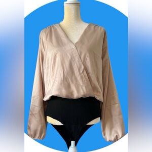 Haute Monde Beige and Black Bodysuit